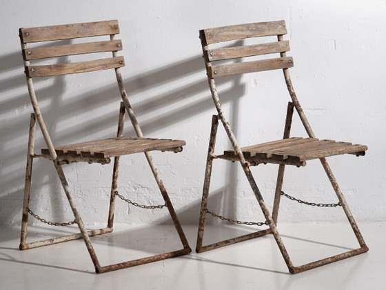 Antique garden folding chairs (c.1920). Set of 2 pieces – Garden chairs, Metal, Rustic (photo 2 of 9)