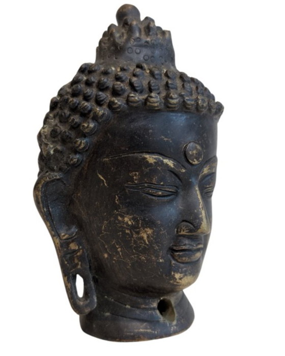 Testa di Buddha antica in bronzo dorato – Himalaya, 096 – Sculture, Bronze (photo 2 of 9)