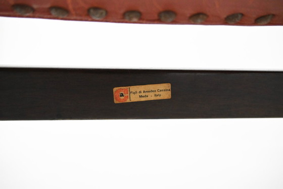 Image 1 of Pair of Brown Leather and Wood Armchairs by Gianfranco Frattini for Cassina. Model: 849. Seat Height: 40 cm. Stamped Cassina.