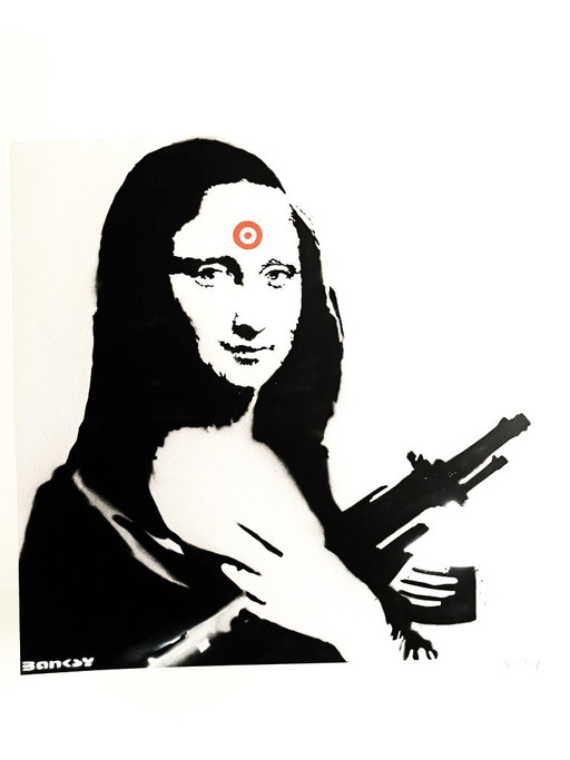 Banksy (1974) - Mona Lisa With Gun – lithos zeefdrukken, Paper (photo 2 of 5)