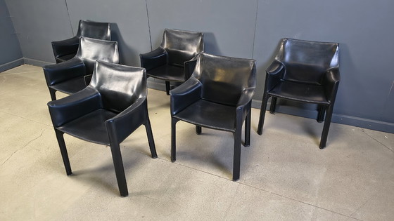 Image 1 of Set of 6 Cassina Cab 413 Chairs by Mario Bellini, 1980s