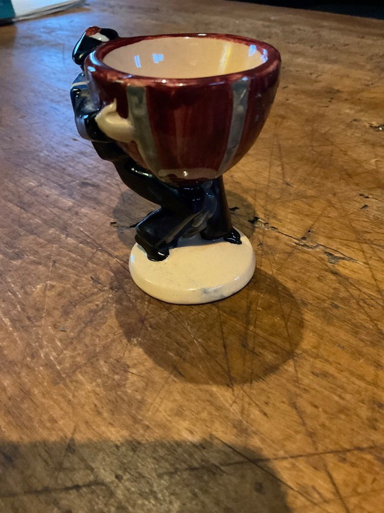 Portauovo Henriot, figura con tazza a strisce rosse e bianche, Accessori da tavola, Ceramica, Rosso, Vintage (foto 3 di 5)