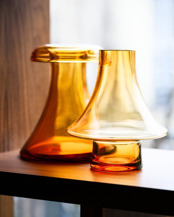 Image 1 of WMF Cari Zalloni Uranium Glass Vase Duo Space-Age Design Vintage Futurism Style