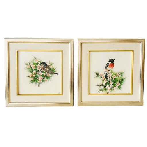 Ensemble vintage de peintures à l'huile d'oiseaux par K.H. Bohn 2004