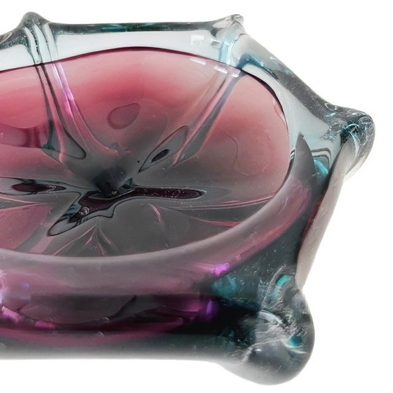 Image 1 of Mid-century Sommerso organisch glazen schaaltje Josef Hospodka Chřibská Sklo blauw paars 1950's