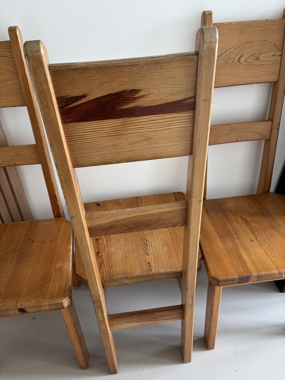 Image 1 of SET OF 4 BRUTALIST PINE HIGH-BACK DINING CHAIRS BY ROLAND WILHELMSSON FOR KARL ANDERSSON & SÖNER, 1960S