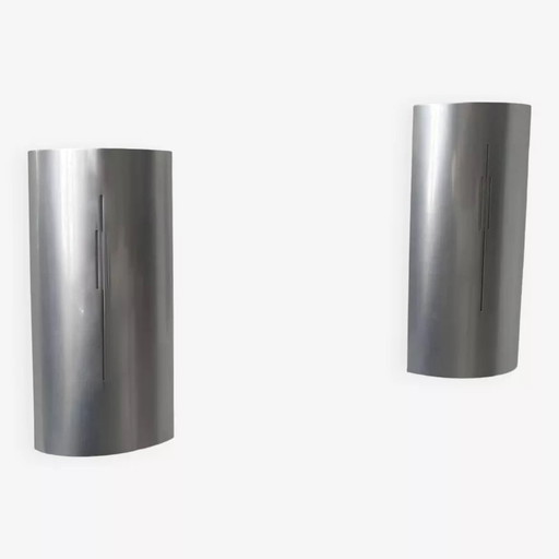 2 lámparas de pared vintage de aluminio, Roland Jamois, Francia, 1970