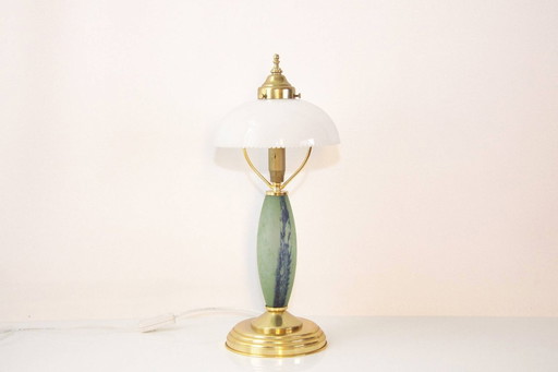 Table lamp glass shade opal glass artificial stone brass 46cm 80s vintage