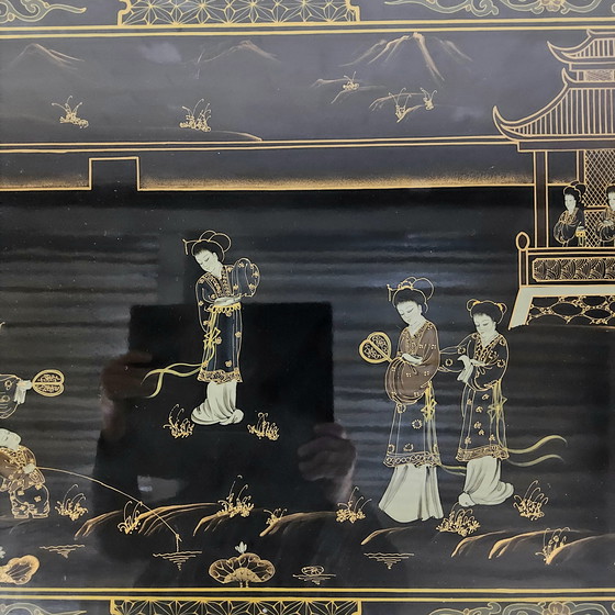 Image 1 of Tavolino da caffè cinese d'epoca / Tavolino da caffè orientale (mobili laccati) Chinoiserie / scena tradizionale