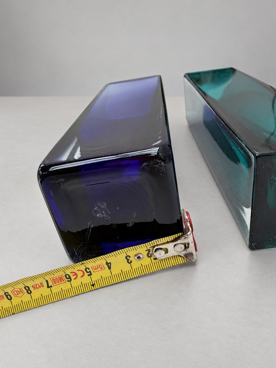 Set di 2 Vasi a Blocco Vintage 'Sommerso' – Blu Cobalto & Petrolio (Stile Murano) – Glass (photo 6 of 7)