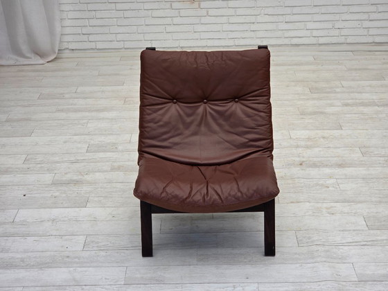 Image 1 of Anni '70, poltrona danese di Farstrup, mobili in pelle, tela, legno curvato.