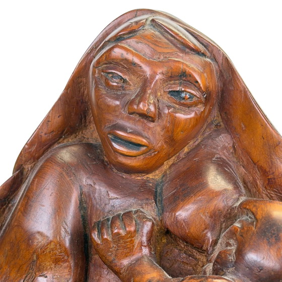 Expressive Hand-Carved Madonna and Child in Heavy Tropical Hardwood – Sculpture (photo 9 of 10)