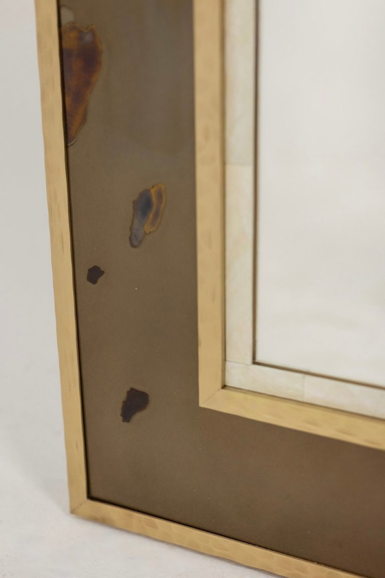 Image 1 of Mirror in marquetry of oxidized and patinated brass. Artist's work