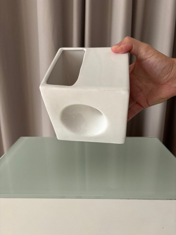 Vintage Minimalist Studio Pottery Cube Vase – White Ceramic (photo 9 of 14)