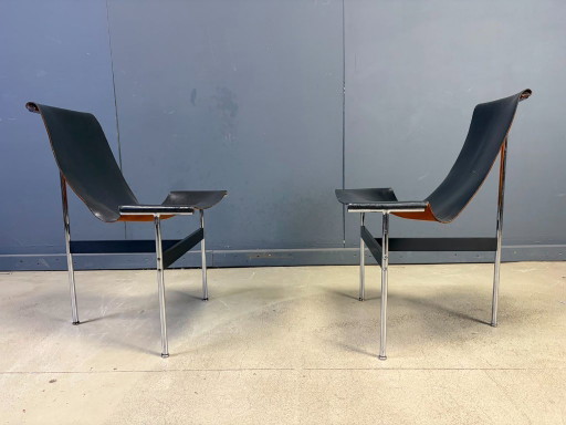 Coppia di sedie T Side di Katavolos, Littell & Kelley per Laverne International. – kuipstoelen, Leather, Metal (photo 2 of 8)
