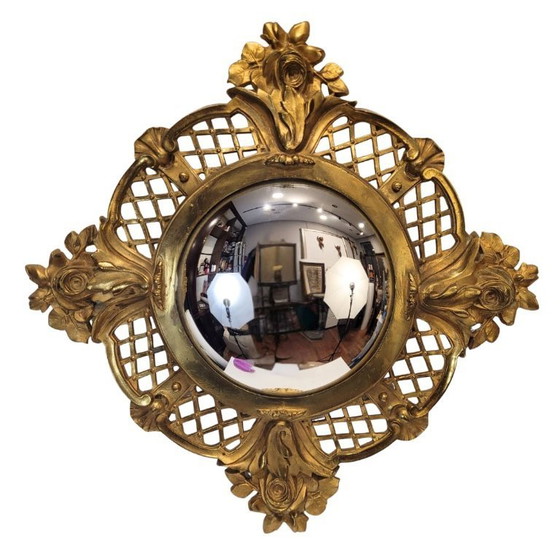 Image 1 of Espejo convexo “Witch mirror”, marco en bronce dorado, 50’s – Francia