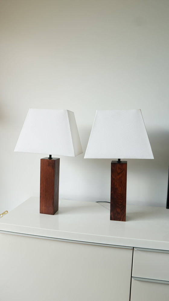 Image 1 of Pair of Mid - Century solid wood table lamps - 1970s