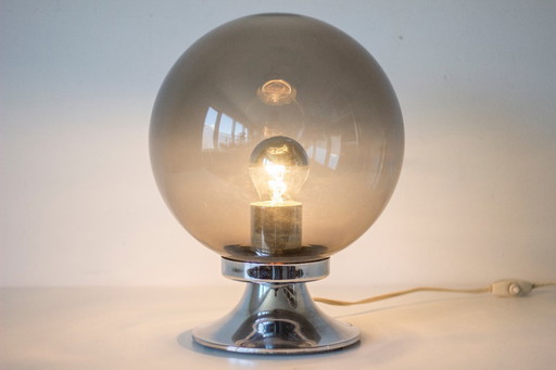 Vintage Space Age Tischlampe - Rauchglas & Chrom - 1970er Jahre - Raak Dream Island Style