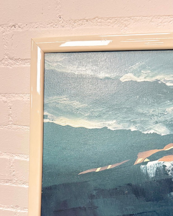 Image 1 of Vintage Scandinavisch modern schilderij – Zeilboot op stormachtige zee (midden 20e eeuw)