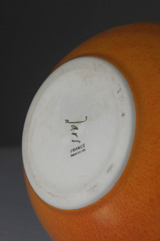 Jars France - Vintage Ceramic Ball Vase, Bright Orange Enamel, 20th Century Design – Mid Century Modern (photo 8 of 8)