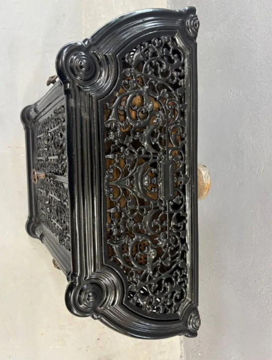 Image 1 of Antique Decorative Fireplace Insert Ornate Cast Iron Black 1900s French Style