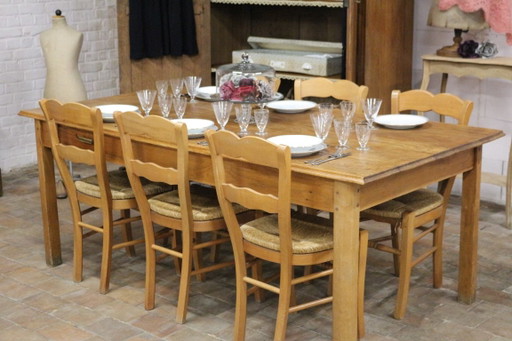 Antique Country Dining Table – eettafels, Wood, Brass