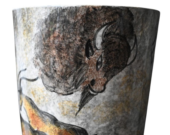 Image 1 of Vaso Vallauris, anni '50 – Decoro preistorico "Lascaux" – Decorazione dipinta a mano – H. 26,5 cm