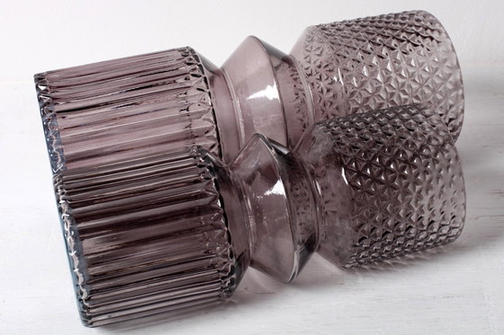 Image 1 of Set of 2 Smoky Purple Glass Vases / Mid-Century Modern Italian Decor / 1990s