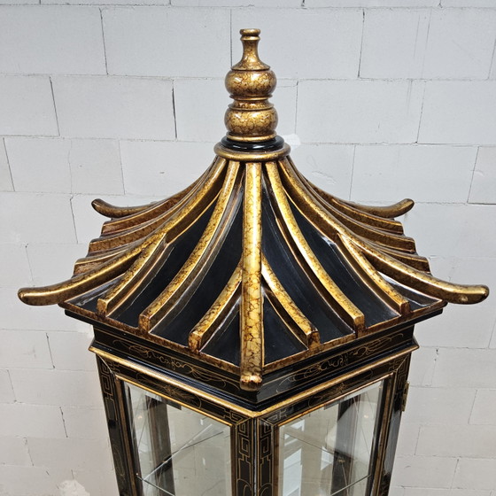 Vitrine Chinoise Vintage Toit Pagode (Éclairage) Armoire Bohème – Wood, Glass (photo 15 of 15)