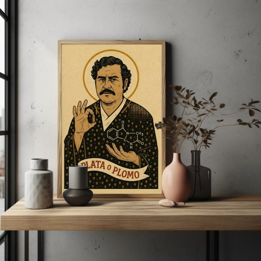 Framed Art Print with Pablo Escobar Motif