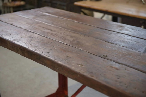 Industrielle Werkbank 1950er Jahre – Schreibtisch, Holz, Polierter Stahl, Industrieel (photo 10 of 15)
