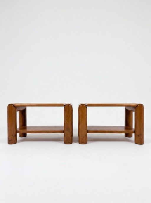 Coppia di comodini Atelier Chauvin in olmo massello - 1970 – salontafels, Wood
