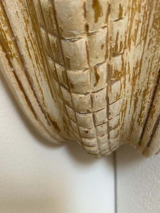 Image 1 of Paar vintage schelpvormige wandlampen, beige gepatineerd gips, Frankrijk, 1940