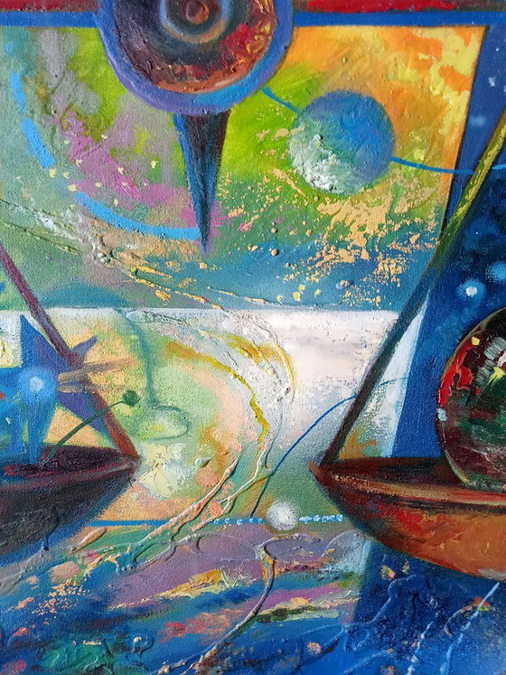 Original Oil Painting Abstract Expressionism Zodiac Sign Scales – Paintings & Drawings, Canvas (photo 5 of 7)