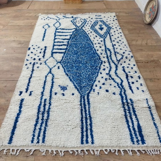 Image 1 of Azilal-Wollteppich Blau – Naturwolle, handgewebt (250×145 cm)