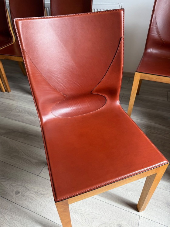 Image 1 of Original Matteo Grassi designer chairs in rare cognac leather – set of 8 in