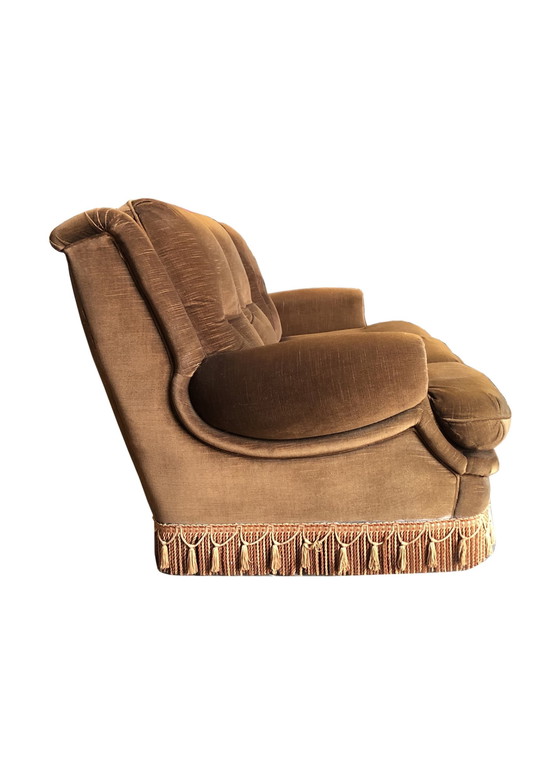 Image 1 of Divano vintage a 3 posti in velluto marrone - anni '60/'70