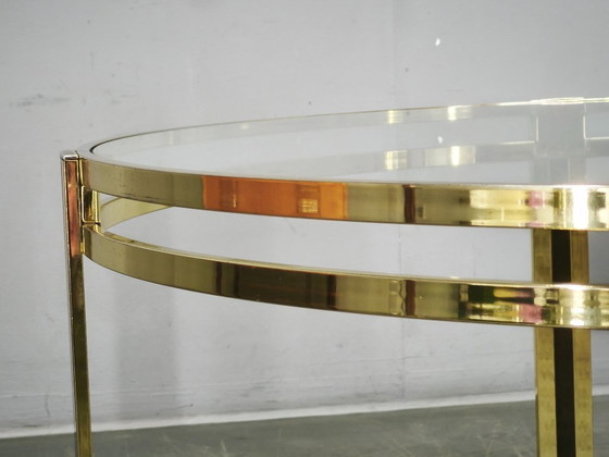 Image 1 of Italian Brass and Glass Round Coffee Table, 1970s