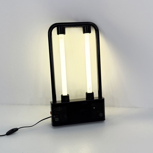 Kleine zwarte dubbele neonlamp van Gian N. Gigante voor Zerbetto, jaren 1980