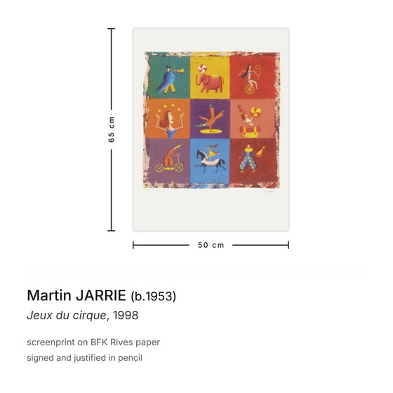 Martin JARRIE signierter Siebdruck Jeux Du Cirque 1998 – Lithographien & Drucke, Paper (photo 3 of 5)