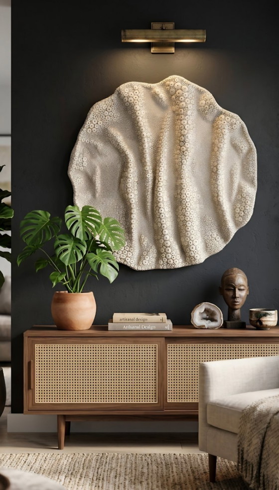 Image 1 of Coral Rhythms – Large Round 3D Textured Ceramic Wall Sculpture (83 cm / 32.6”) | One-of-a-Kind Relief Fine Art