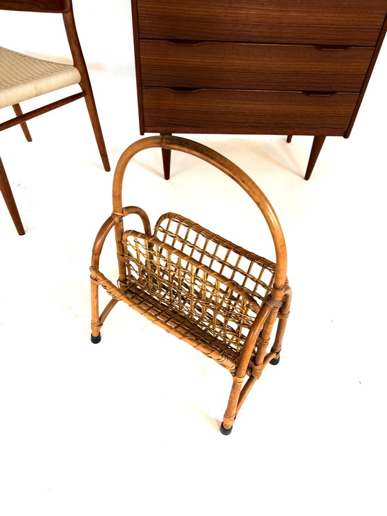 Image 1 of Vintage rattan and bamboo magazine basket '60
