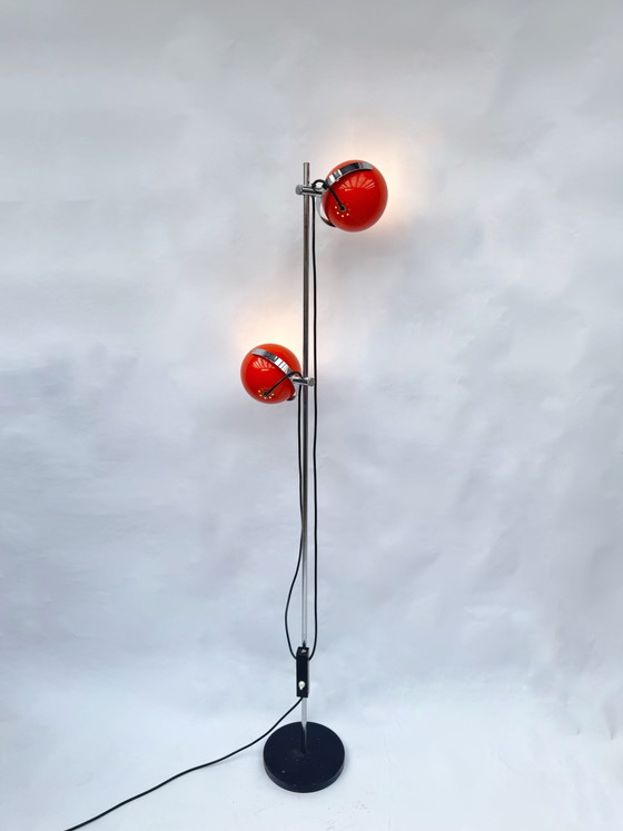 Image 1 of Vintage Space Age Oogbol Vloerlamp | Anvia Almelo | Oranje Nederlands Design