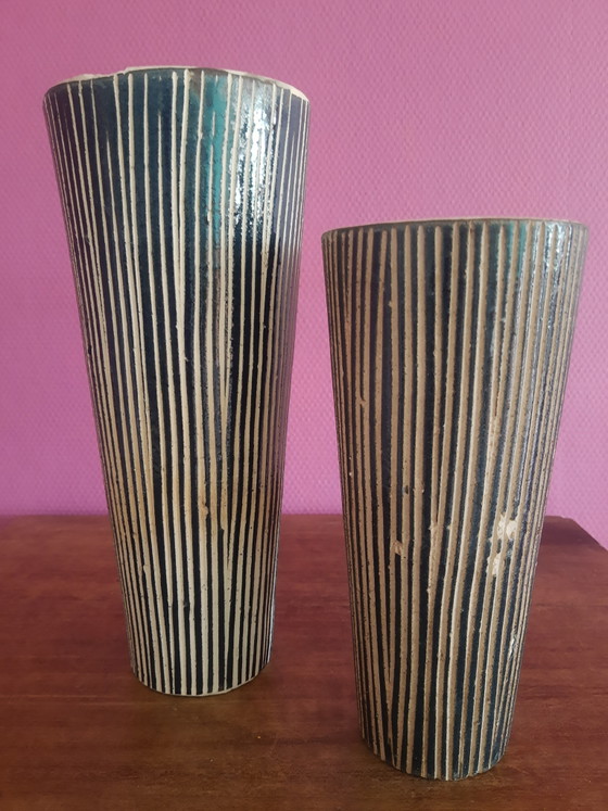 Magnifico set di Vasi decorativi in ceramica Mid-Century anni '50, Design Vintage Fatto a Mano (photo 3 of 12)