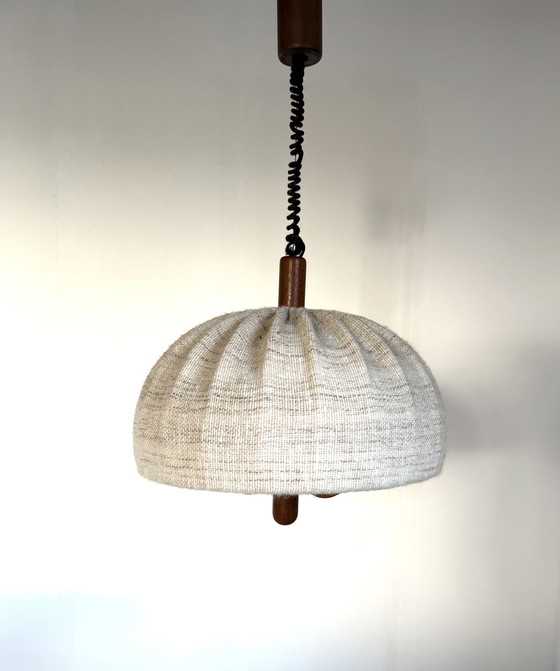 Image 1 of Lampada a sospensione vintage, teak e lana, Domus '70