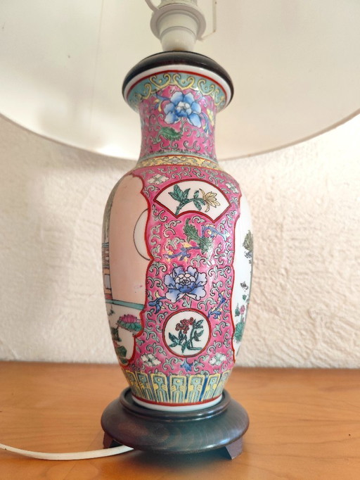Vintage Asian Ceramic Table Lamp | Famille Rose | 65 cm