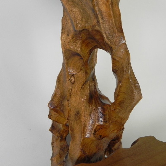 Image 1 of Plantentafel met 2 plateaus, vintage houtsnijwerk, VS jaren 50