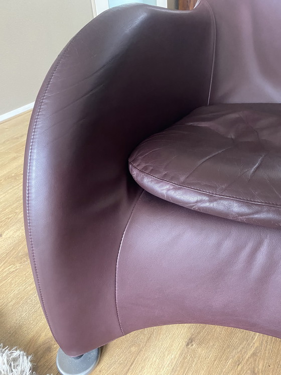 Image 1 of 2 vintage Montis Loge armchairs with aubergine leather backrest