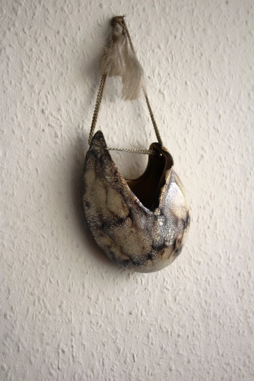 Decorative vintage ceramic wall vase with speckled glaze