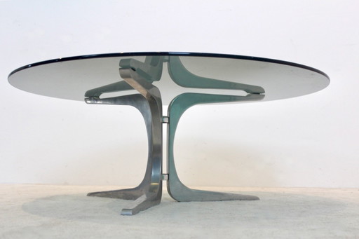 Artifort Ronde Salontafel van gerookt glas en aluminium